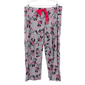 Disney Minnie Mouse Pajama Pants Womens XL Gray Pink Lounge Sleep Y2K Cozy